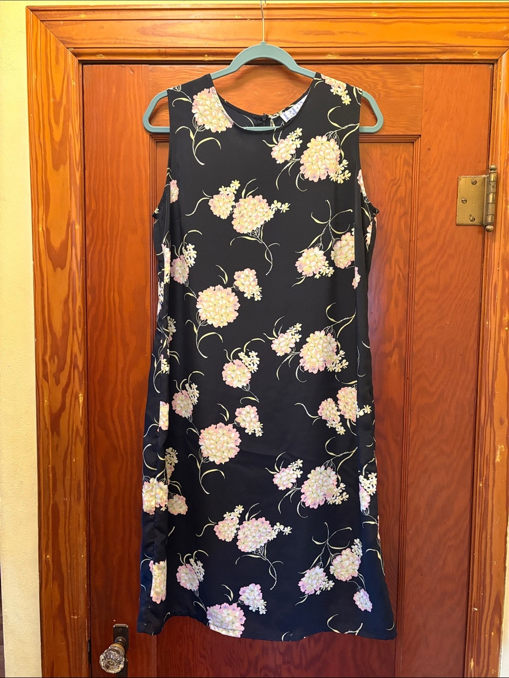 Sleeveless Dark Blue Floral Dress and matching jacket with Pink Hydrangea Print